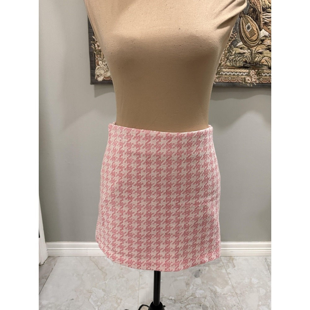 Zara Hot Pants‎ Womens Small Pink Houndstooth Knit Lined Mini High Waist Shorts